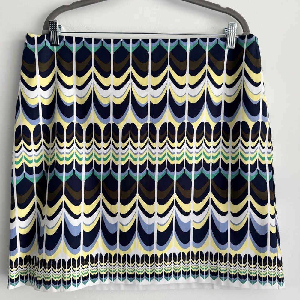 Talbots Colorful Yellow Blue Geometric Print A-Line Skirt Women's Sz Petites 16P